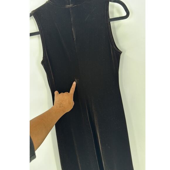 Vintage RONNI NICOLE chocolate brown velvet maxi Mock Neck Dress size S 90s - Picture 5 of 6